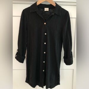 Soma Size XS Black 3/4” Sleeve Slub Collar Button Down Modal Blouse Top
